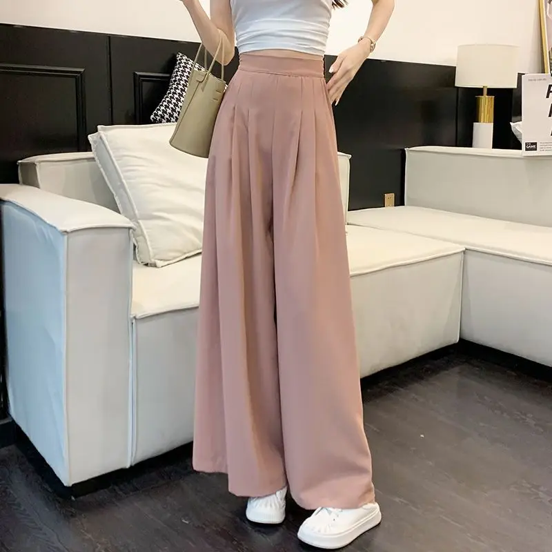 

Women's Summer Fashion Simplicity Solid Color Loose High Waist Wide Leg Pants Women Clothes Elegant All-match Casual Trousers