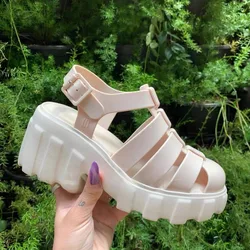 2024 New Fashion Women's Shoes Ladies Wedge Heel Thick Sole Jelly Adult Baotou High Heel Retro Roman Womens Summer Sandals Non-s