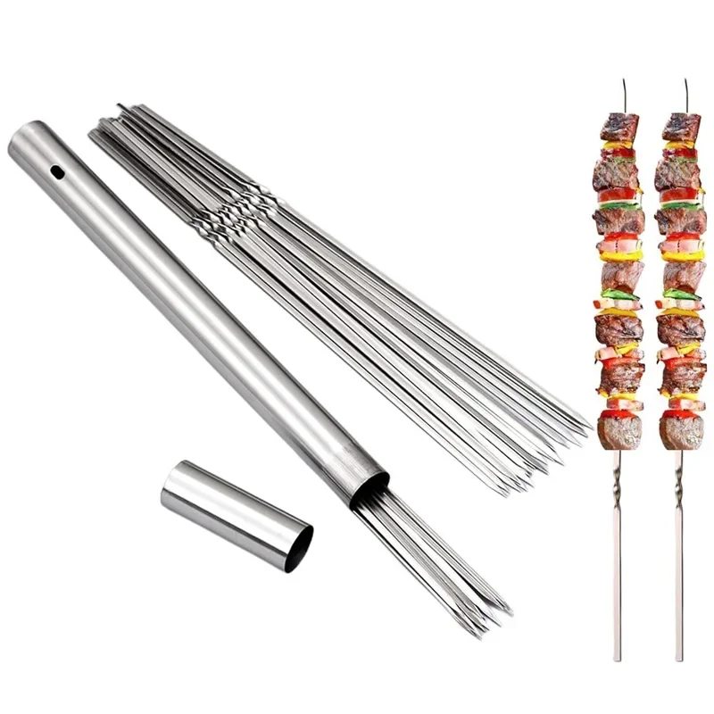 

Skewers for Barbecue Reusable Grill Stainless Steel Skewers BBQ Camping Flat Forks Gadgets Kitchen Accessories Tools