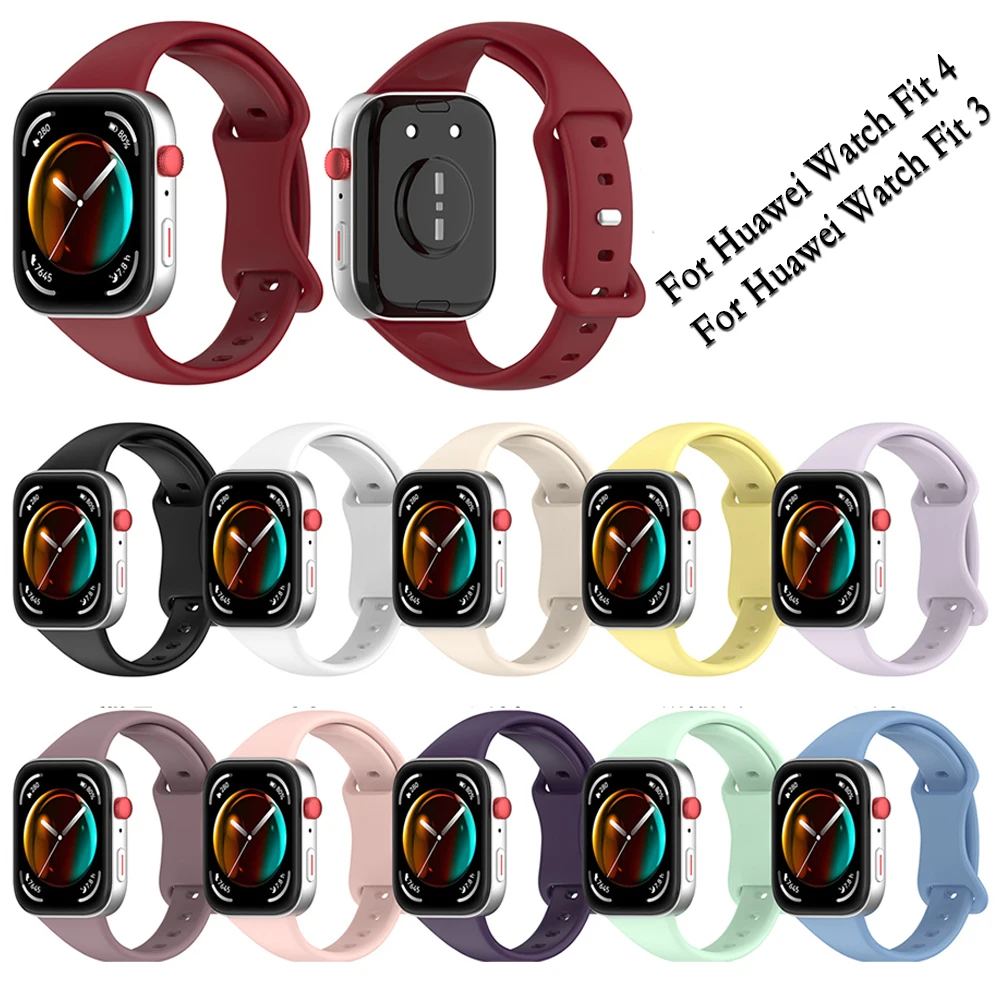 For Huawei Watch Fit 3/4 Strap Hidden Buckle Watchband Silicone Narrow Wristband Single Color Watch Band For Huawei Fit 3