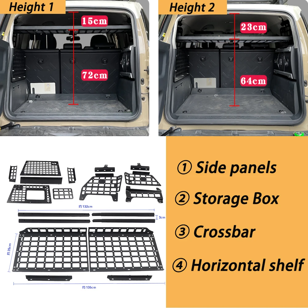 For Toyota FJ Cruiser 2007-2023 Modular Storage Panel Shelf Luggage Storage Carrier Molle Panel Rear Boot Trunk Partition Racks