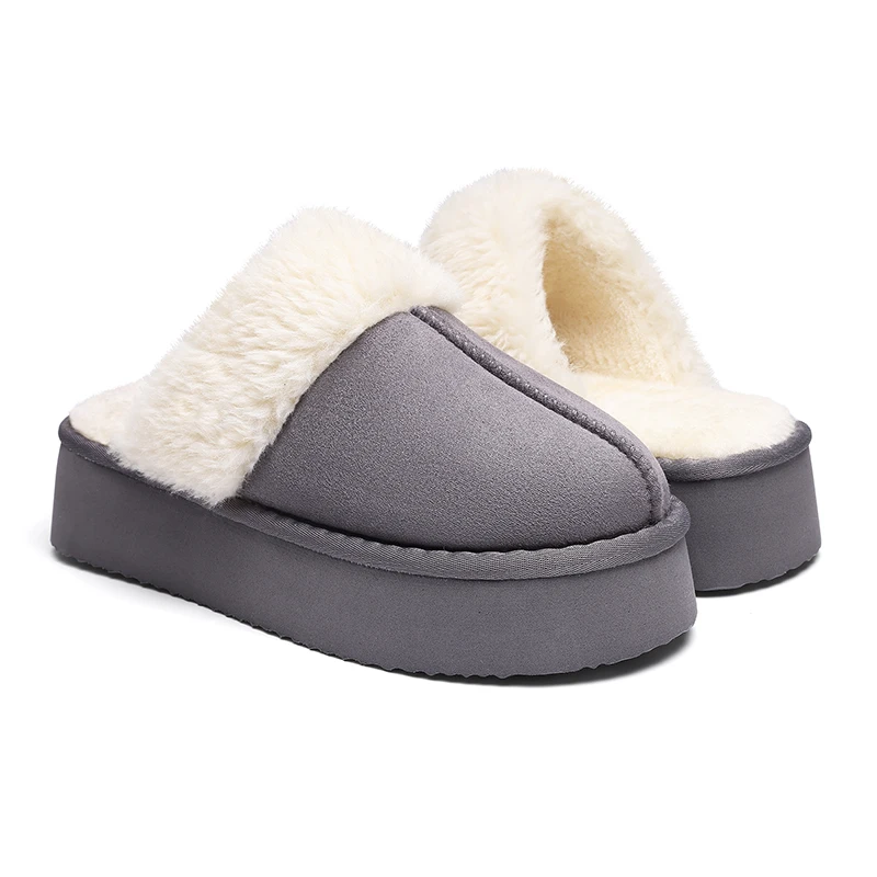 Eyriphy High Heel Women Slippers Thick Bottom Winter Warm Slides Comfort Non-Slips Cotton Slippers Short Plush Fluffy House Shoe