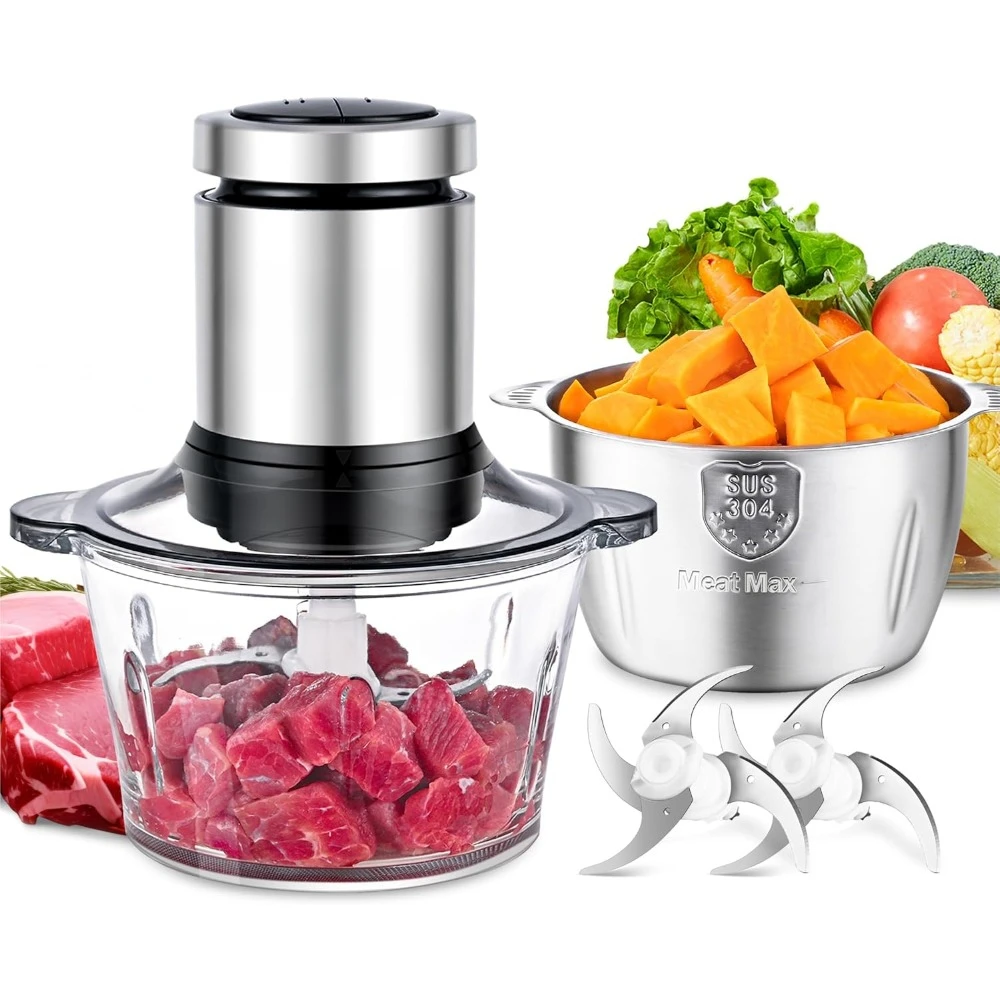 

Food Mixer, Meat Grinder & Food Chopper Electric Vegetable Chopper with 2 Bowls & 2 Bi-Level Blades, Stand Mixer