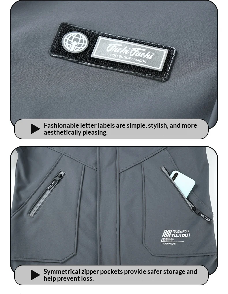 Unisex Fleece-gefütterter Wind- und Wasserdichter Herbst-Winter-Outdoor-Kletteranzug Taktische Arbeitskleidung Zweiteiliges Set für Männer und Frauen – Detail 15