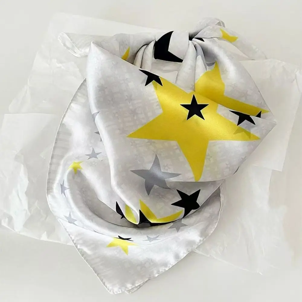 

Retro Printed Star Print Scarf Geometric Shape Y2K Leopard Print Silk Scarf Korean Spicy Girls Hair Scarf Female