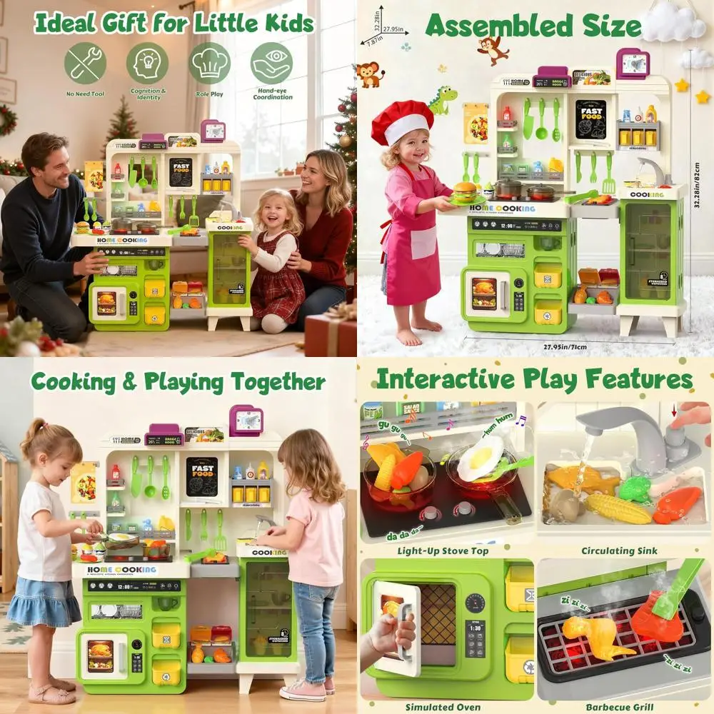 مجموعة المطبخ التظاهرية مع أضواء، أصوات، بخار، حوض، شواية، طعام لعب، ملحقات مطبخ الأطفال الصغار، حقيبة تخزين #1