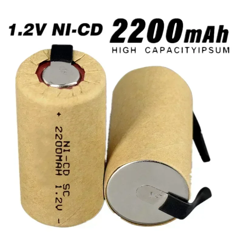 Batería de 1,2 V SC, célula de NI-CD Sub C de 1,2V2200mAh con lengüetas soldadura para perforadora, destornillador, baterías DIY