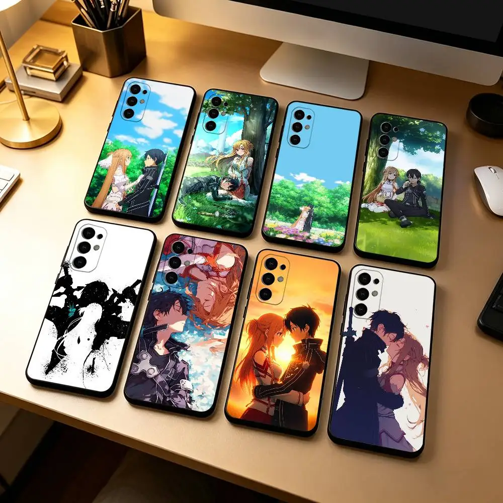 

S-Sword Art O-Online Anime Kirito Asuna Phone Case Black Silicone Soft For SamsungS25,S24,S21,S22,S23,S30,Ultra,S20,Plus,Fe,Lite