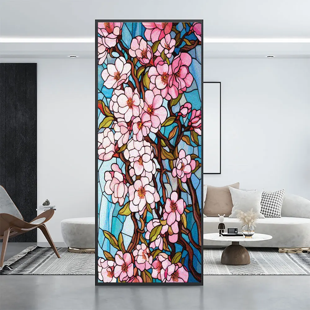Roze Bloemen Privacy Raamfolie Decoratief Glas Dat Geen-Lijm Statische Vasthoudt Frosted Raamstickers Raamtint Bedekt