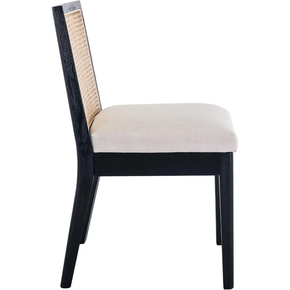 زوج من كراسي تناول الطعام في مزرعة الروطان مع ظهر قصب ومقاعد منجدة لتناول الطعام بشكل مريح #6