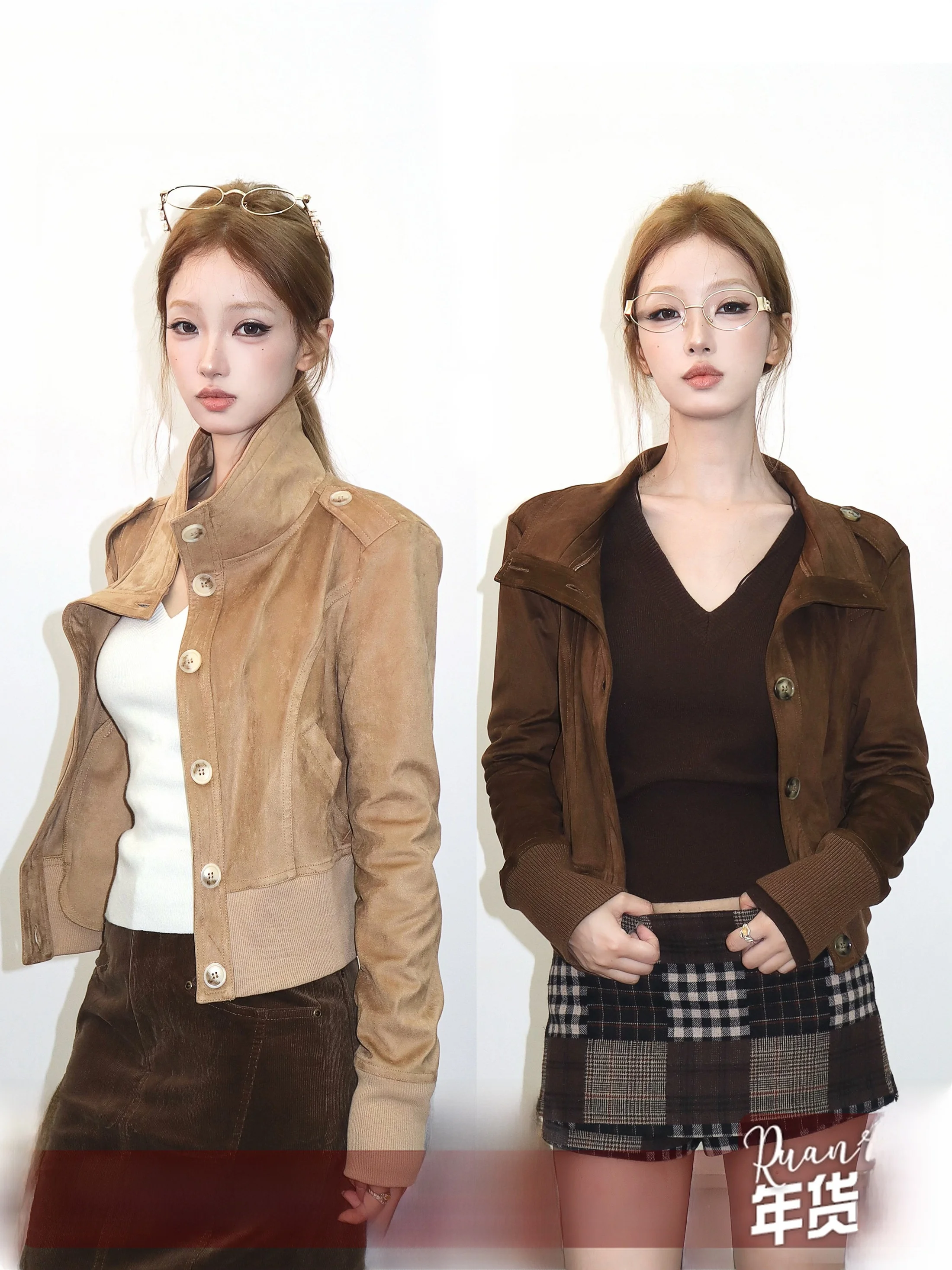 

Classic Dual-tone Suede ort Jaet Slim Fit Autumn Outerwear RUANRUIRERW Commute Sle Collar Button Closure Long Sve