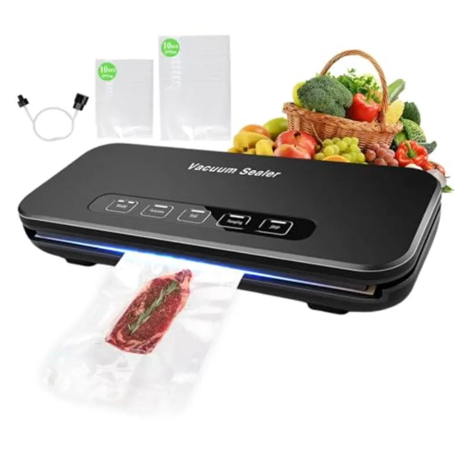 Vakuumiergerät, Lebensmittelversiegelungsgerät, 85 kPa, automatisch, 8-in-1, für Lebensmittelsparung, trockener, feuchter Modus mit integriertem CutterStorage Air Su