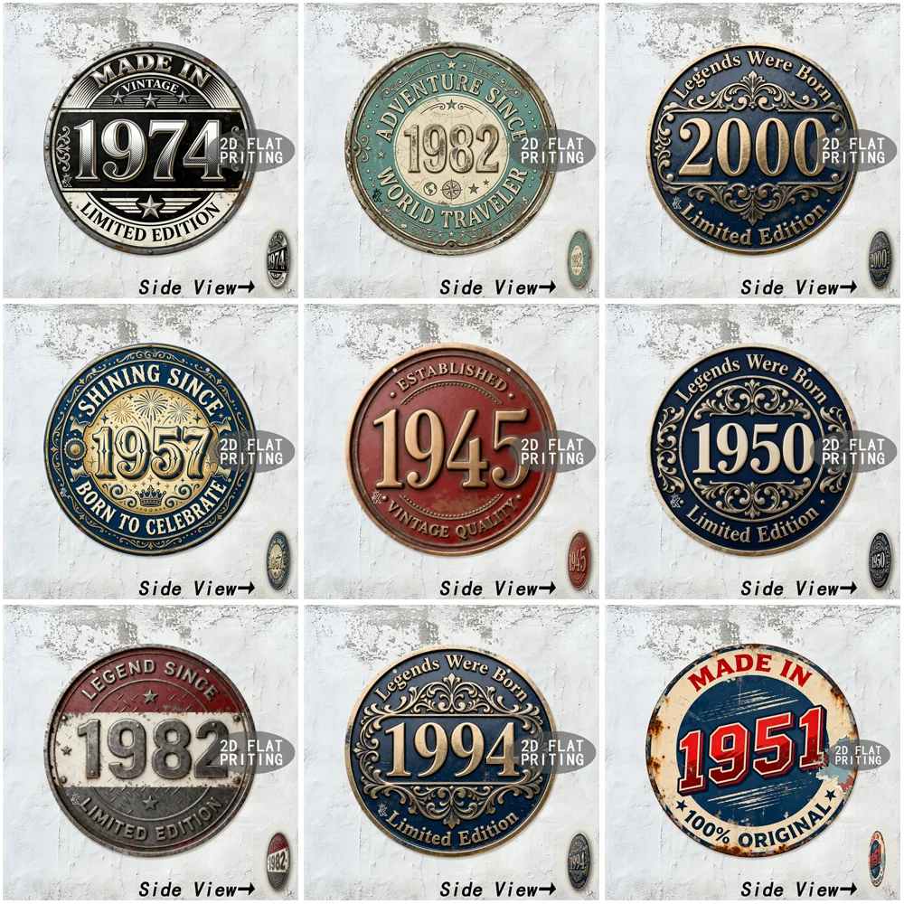 Round Vintage Birth Year Metal Tin Sign Retro Limited Edition Plaque Bar Garage Home Wall Decor Art