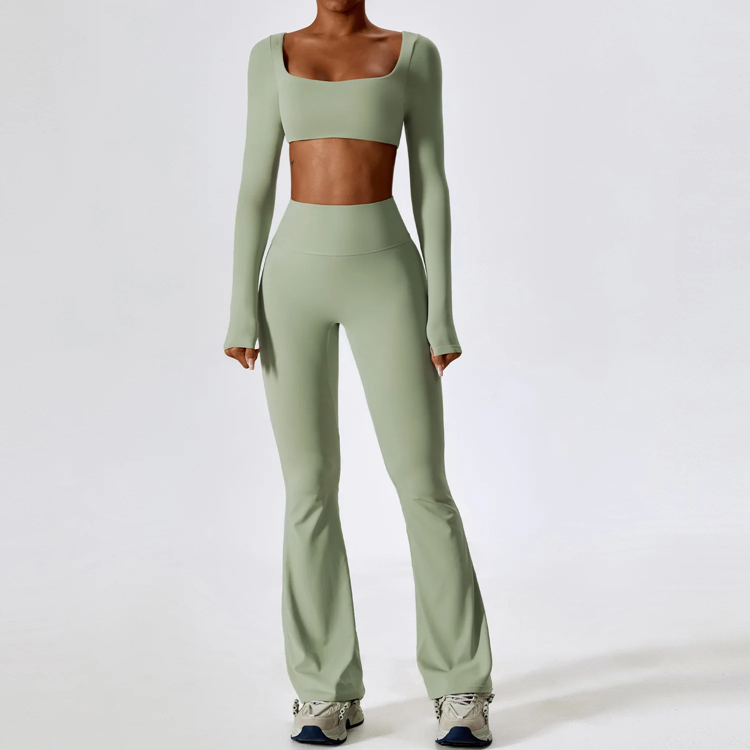 Dwuczęściowy damski dres do jogi, zestaw sportowy, odzież do ćwiczeń, ubrania na siłownię, fitness, top z długim rękawem, legginsy z wysokim stanem, komplety sportowe.