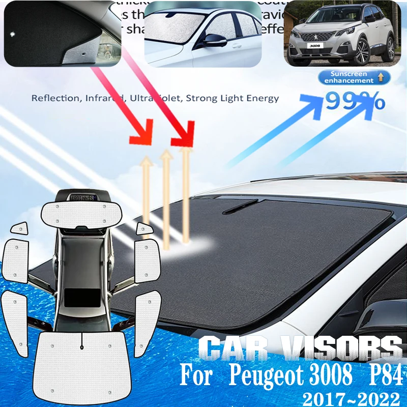 

For Peugeot 3008 2017 2018 2019 2020 2021 2022 P84 MK2 Auto Sun Visor Car Front Sun Window Visor Sunshade Covers Car Accessories