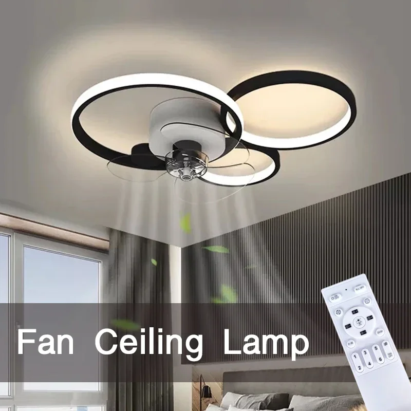 

New style fan light led modern wind round square line mute oscillating head ceiling fan light bedroom living study room light