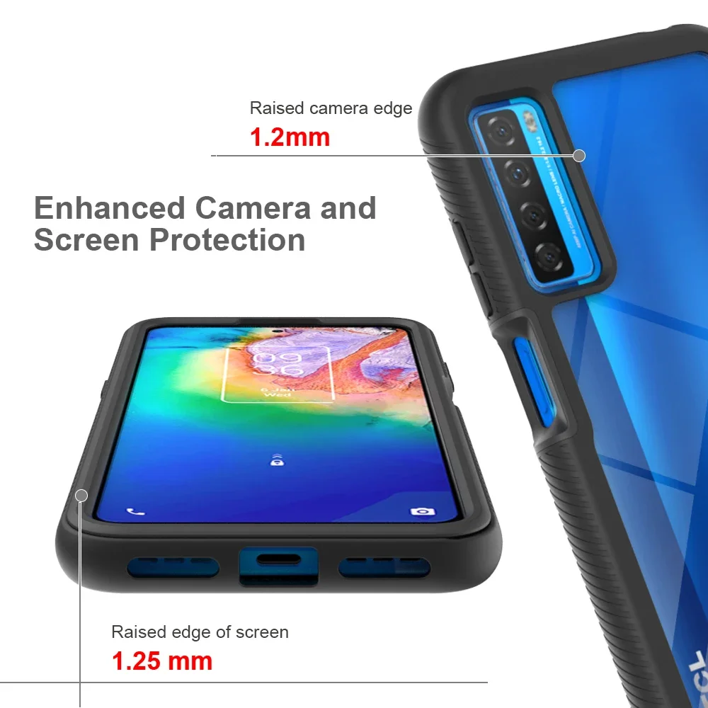 2 in 1 Hybrid Armor Shockproof Phone Case For TCL 20S 20L 20 Pro 10L Soft TPU Frame Transparent Acrylic Protective Back Cover