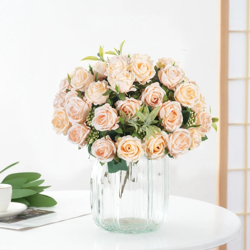 Künstliche Blumen, Zehnblütige Weiße Seidenrosen-Bündel, Scrapbook, Großhandel, Hochzeit, Outdoor-Gartenparty, Familienzimmer, Vasendekoration – Detail 5