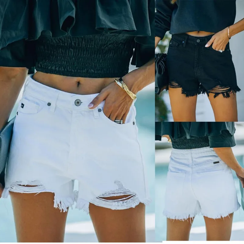 

Spring/Summer New Distressed Ragged Shorts Temperament Casual Solid Color Jeans Versatile Casual Pants Women's Trend