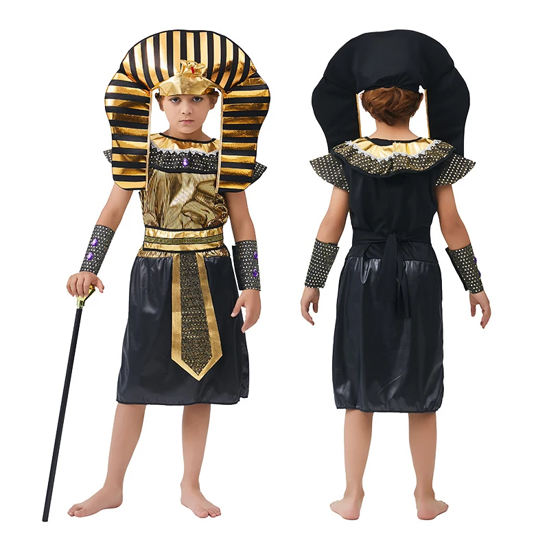 زي فرعون الأمير المصري للأولاد من عمر 6 إلى 12 سنة للأطفال من الذهب الأسود
