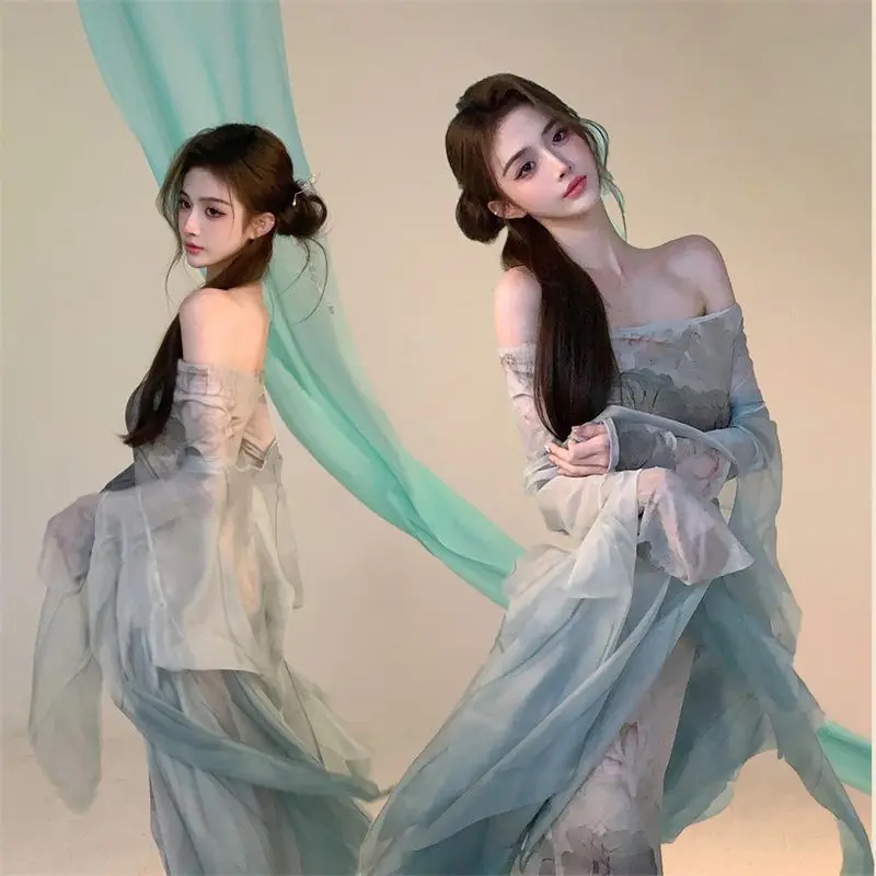 

Photo Studio New Classical Dance Gowns Elegant Hanfu Wedding Dress Chinese Dress Portrait Chest Fish Tail Suit Dance Clothing