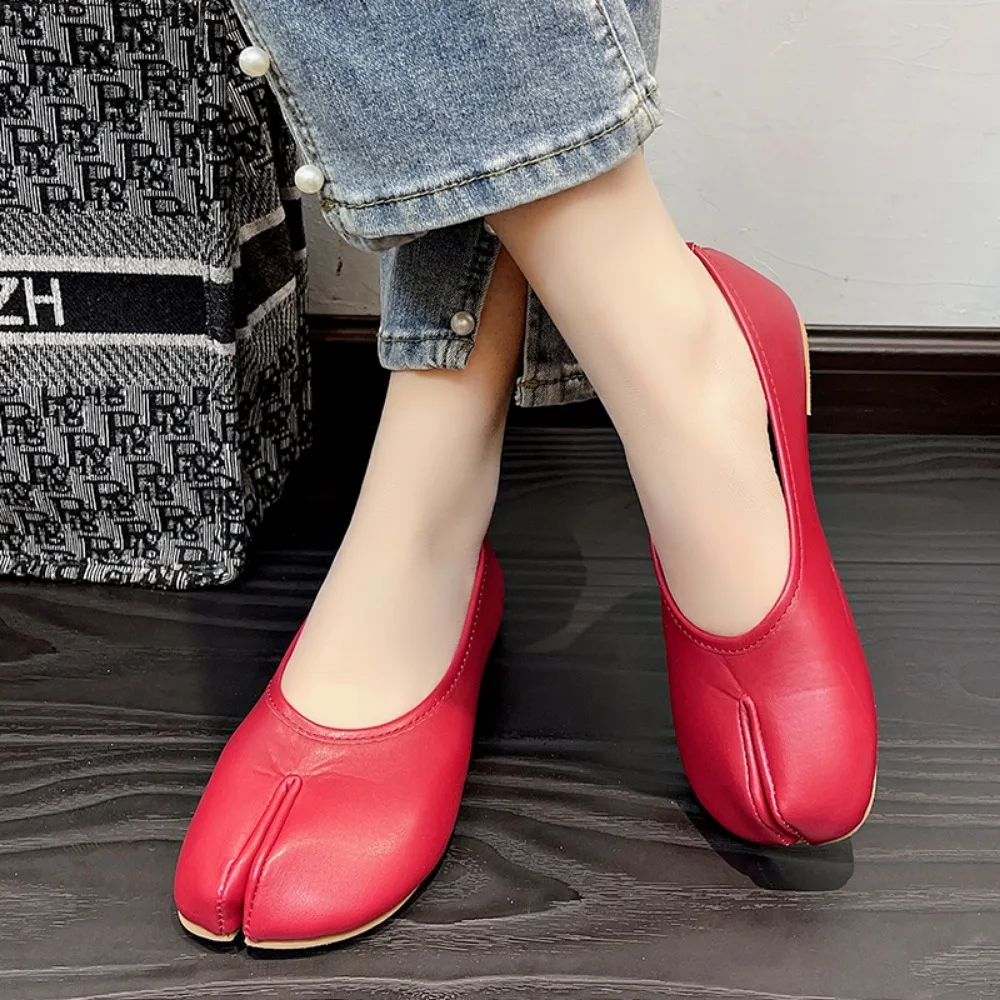 2024 abi Ninja Shoes Woman Microfiber Leather Comfy Flats Split Toe Slippers Soft Bottom Loafers Brief Ladies Trotter Moccasins