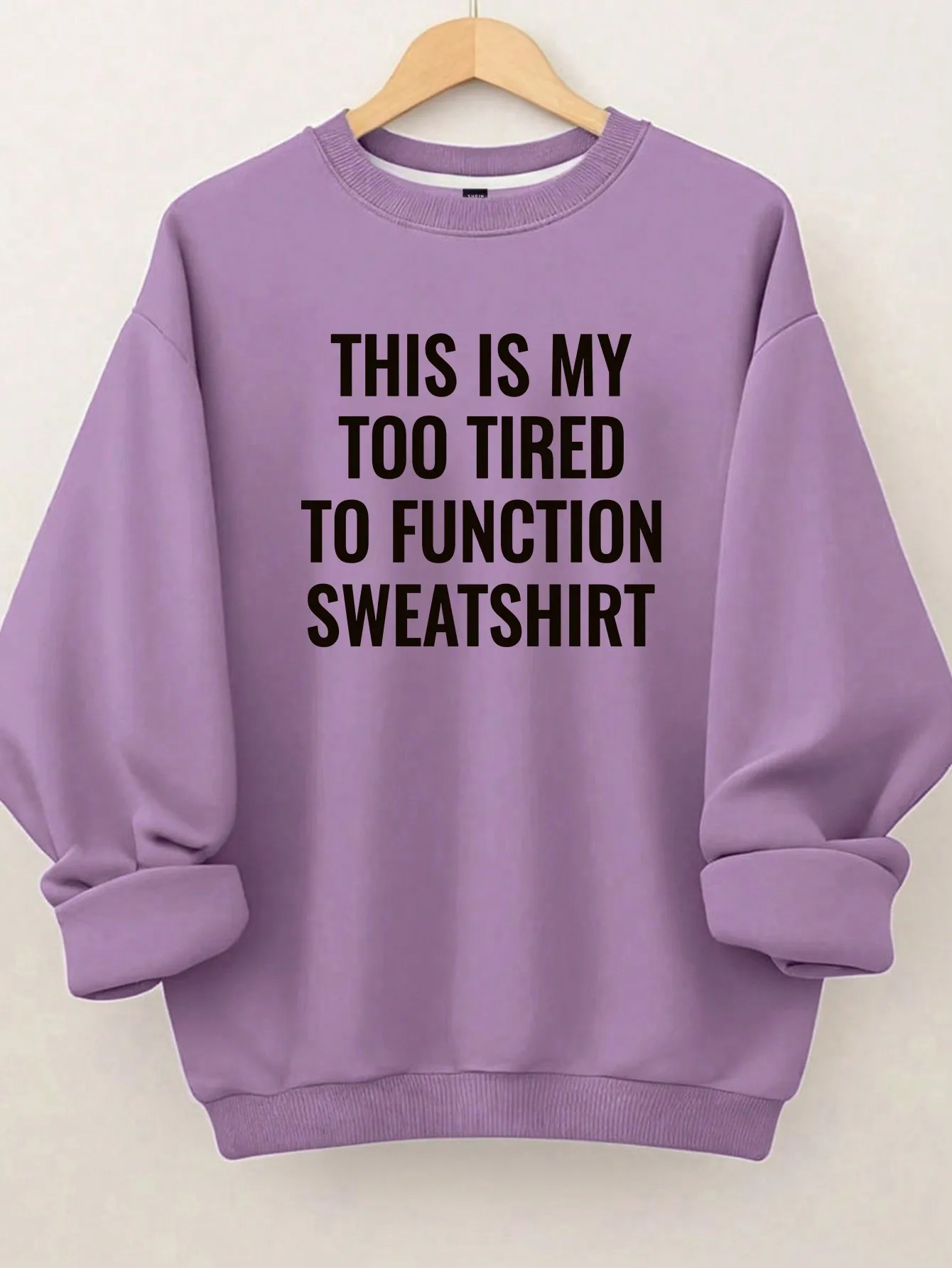 

Purple 'Too Tired to Function' Slogan Sweatshirt for Women, Loose Fit, Fall Winter Casual Pullover