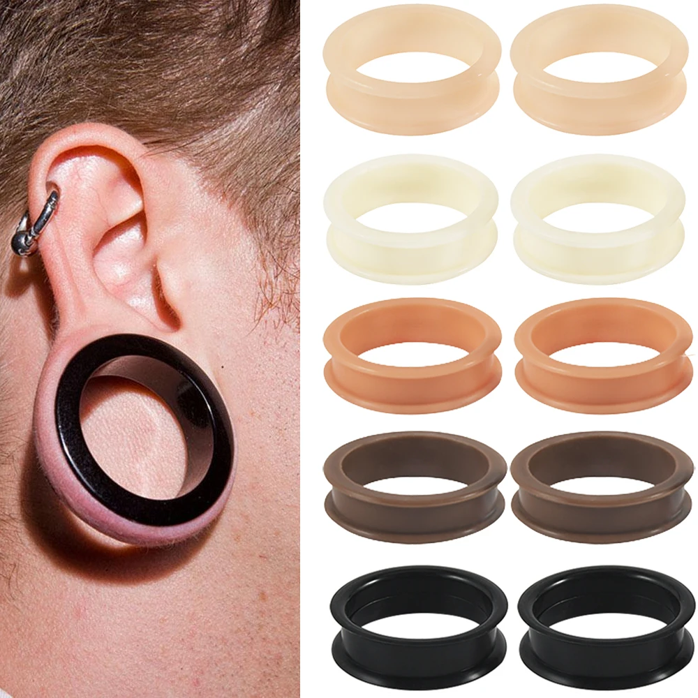 Pair Supersize Flexible Silicone Double Flared Ear Tunnel Plug Skin/Brown Flesh Tunnel Ear Gauge Expander Stretchers Piercing