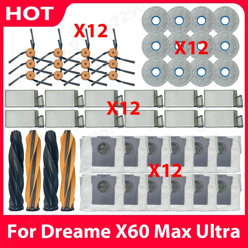 

For Dreame X60 Max Ultra Spare Parts Main Side Brush HEPA Filter Mop Dust Bag robot vacuum cleaner Replacement Accessories