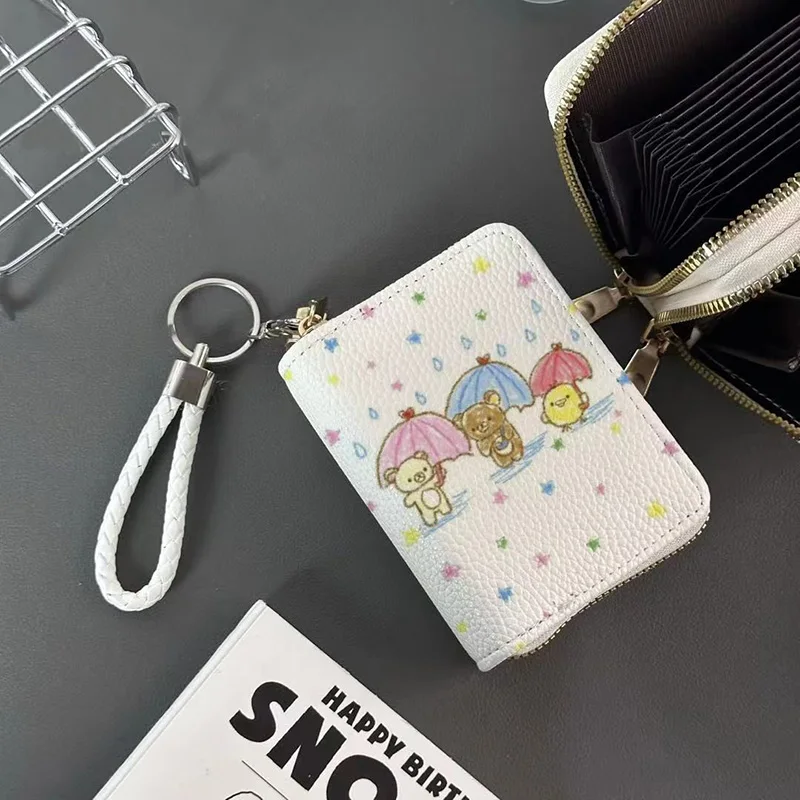 

Милый кошелек Rilakkuma с героями мультфильмов, портативный многослойный держатель для карт, студенческая карточка для кампуса, удостоверение личности с сумкой для хранения на молнии, подарки для девочек