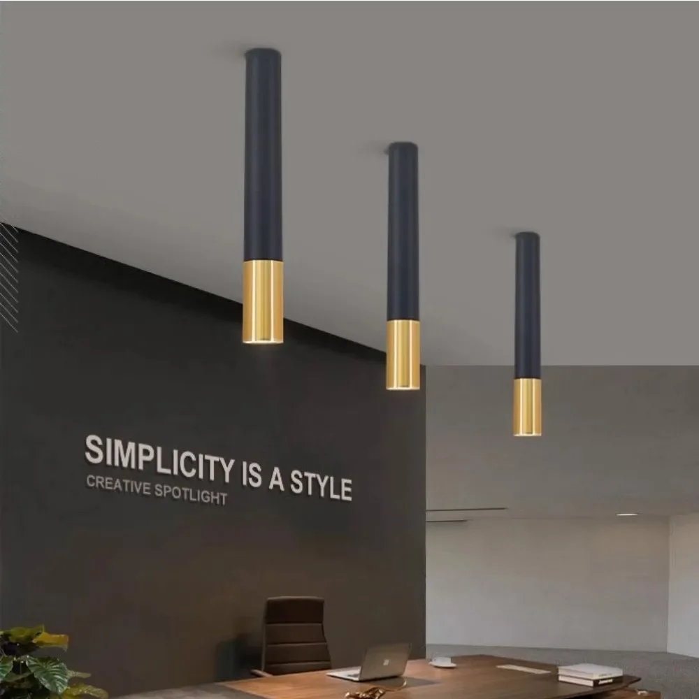 Nordic dimmable tricolor LED 10W 12W pendant light, long tube decorative cylindrical lighting, modern living room and kitchen