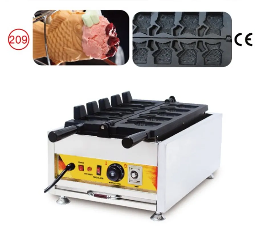 5 PCS Commerial Ice Cream Waffle Making  Korean Popular  Open Mouth Snack Waffle Makers Cooking Appliance
