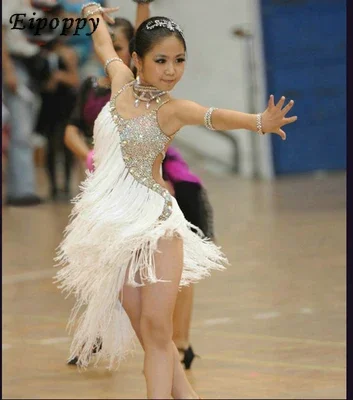 

Children's Latin Dance Costume Competition Performance Clothing Sequined Tassel Bright Diamond