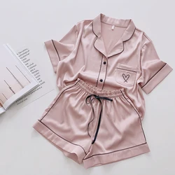 Summer Short sleeved Pajamas Women's Ice Silk Thin Style Student Loose Large Cute Home Clothes Two Piece Set Pajamas Summer