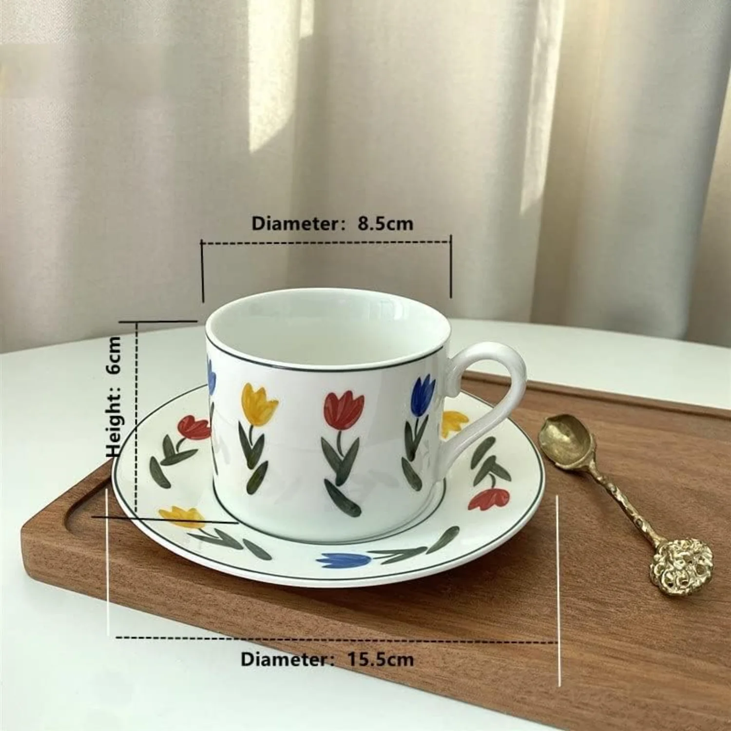 Cutelife Retro Flower White Ceramic Coffee Cup Saucer Set - Vintage Kitchen Decorative Tea Cup - Breakfast Mug, Perfect for Drin