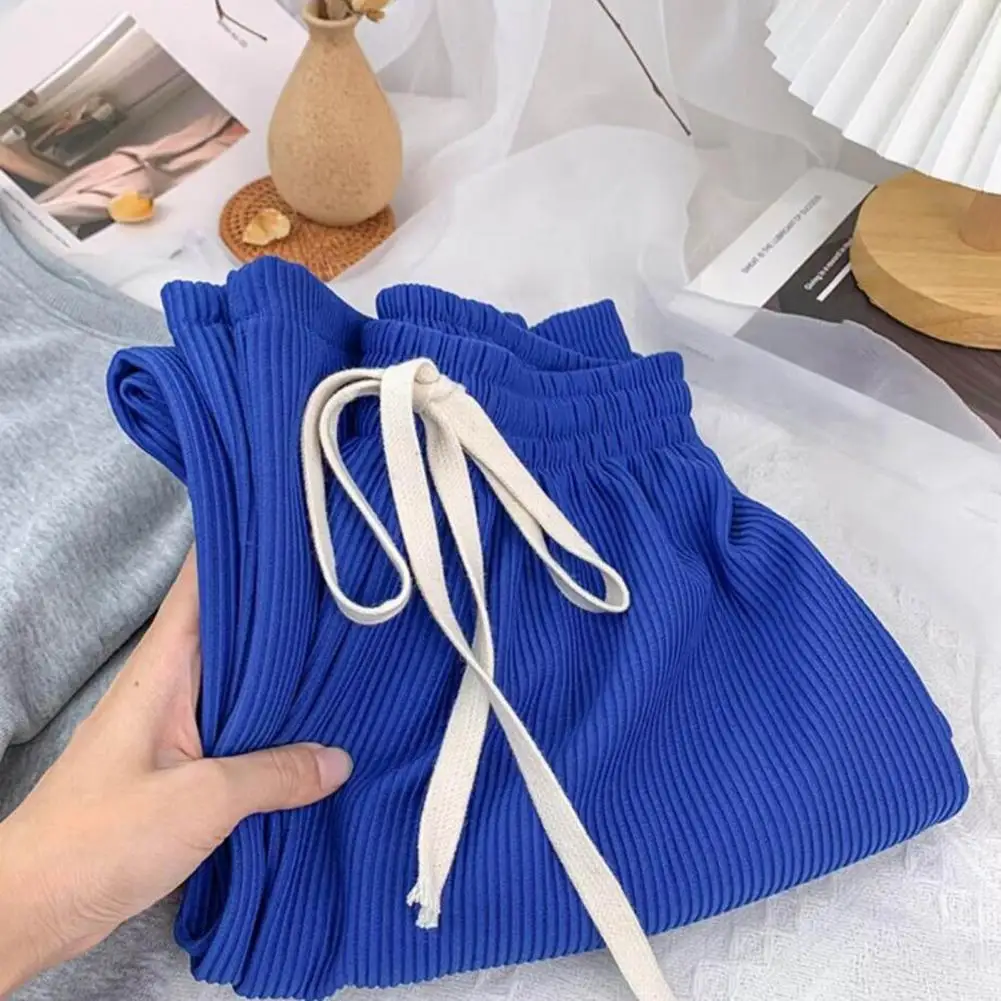 

Women Pants Elastic High Waist Summer Pants Adjustable Drawstring Pleated Straight Wide Leg Trousers for Women Pleated Wide-leg