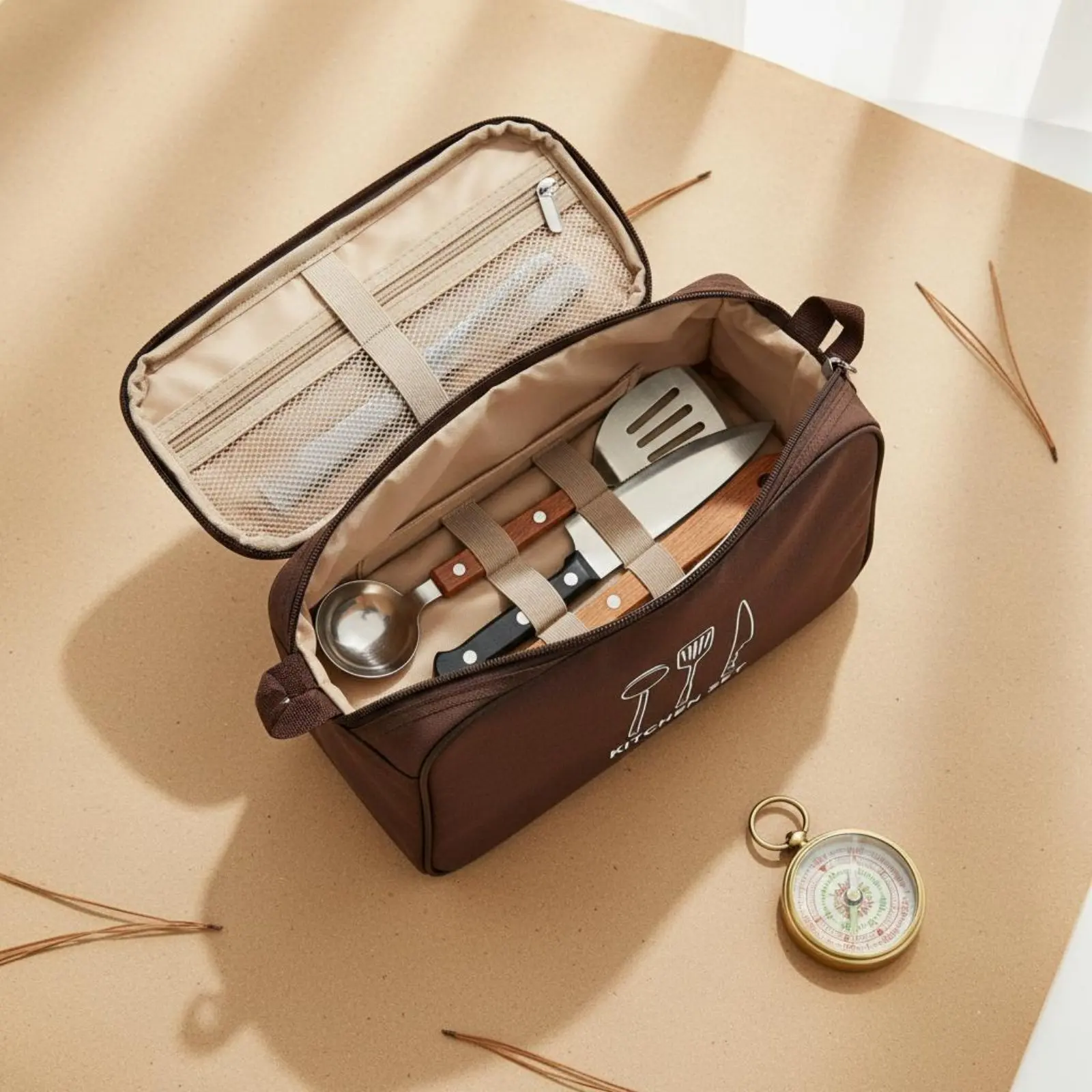 

Camping Kitchen Utensil Bag Portable Outdoor Cooking Tool Case BBQ Utensil Storage Bag Multi-Compartment for Campers