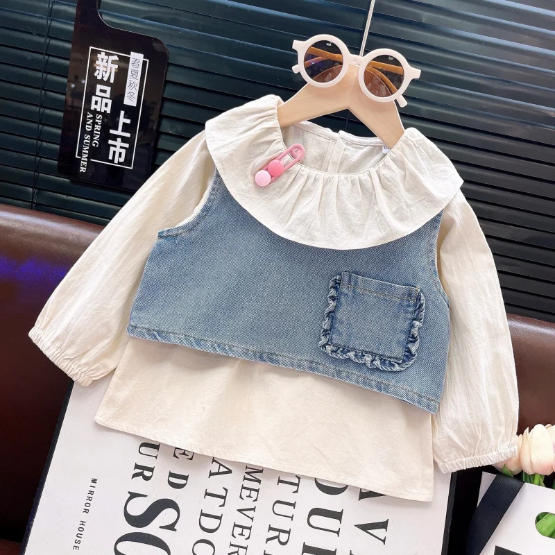 

Girls' Denim Set2025New Stylish Fashionable Children's Baby Autumn Outfit Little Girl Vest Casual Three-Piece Set