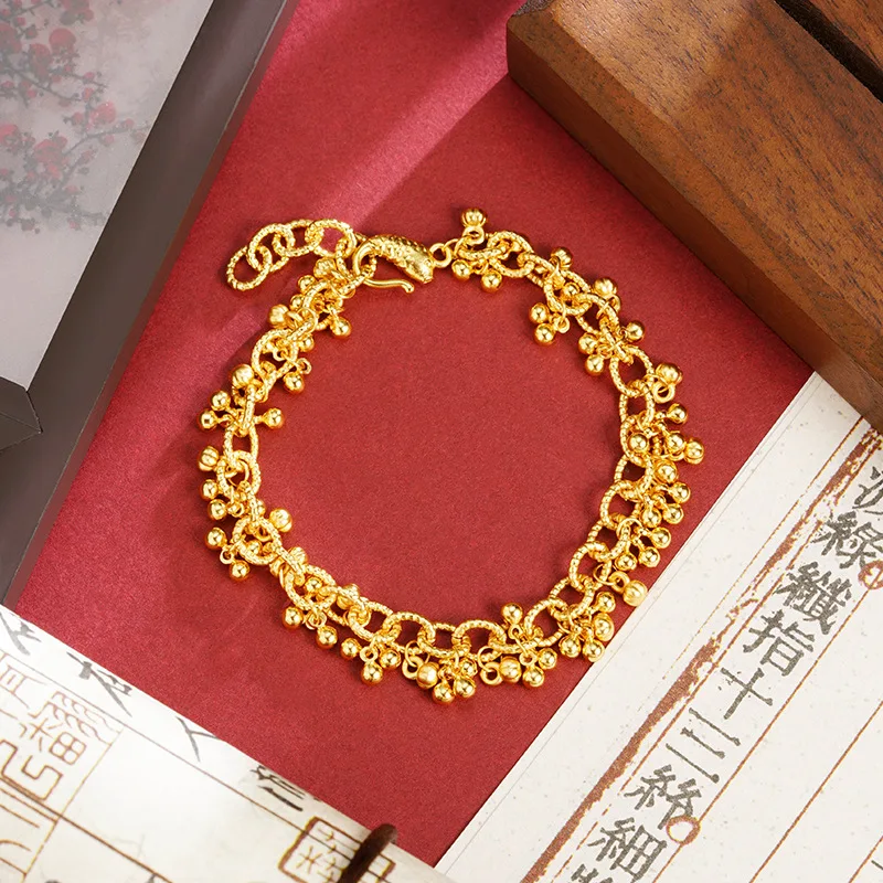 

Small Round Bead Bracelet Women 24K Gold AU999 - Classic versatile design, soft 24K luster, nice for single/layered wear