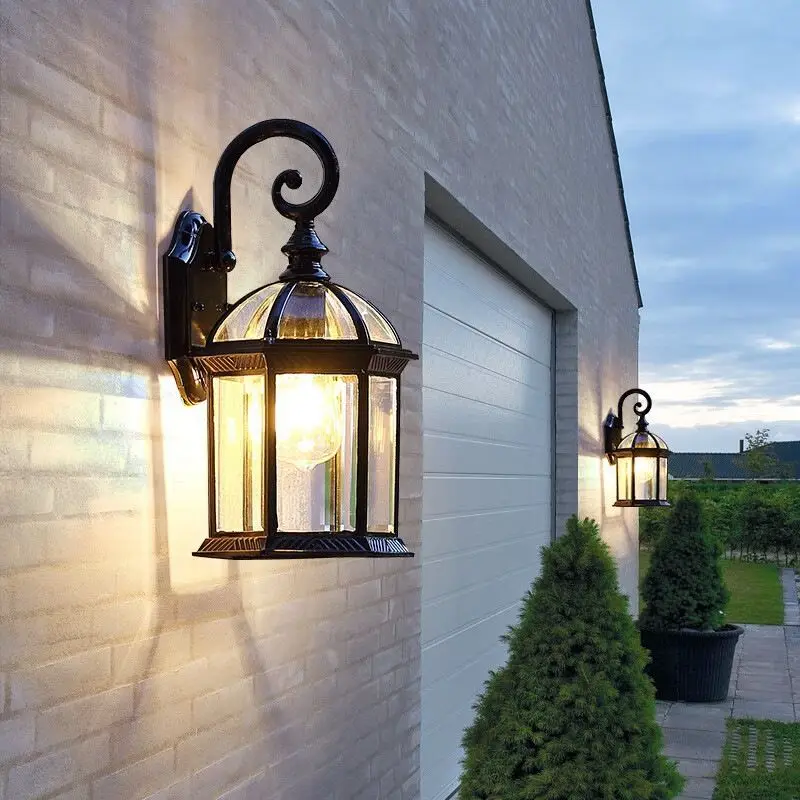 

Aluminum Black Retro European American LED Wall Lamp Waterproof Outdoor Villa Garden Corridor Balcony Aisle