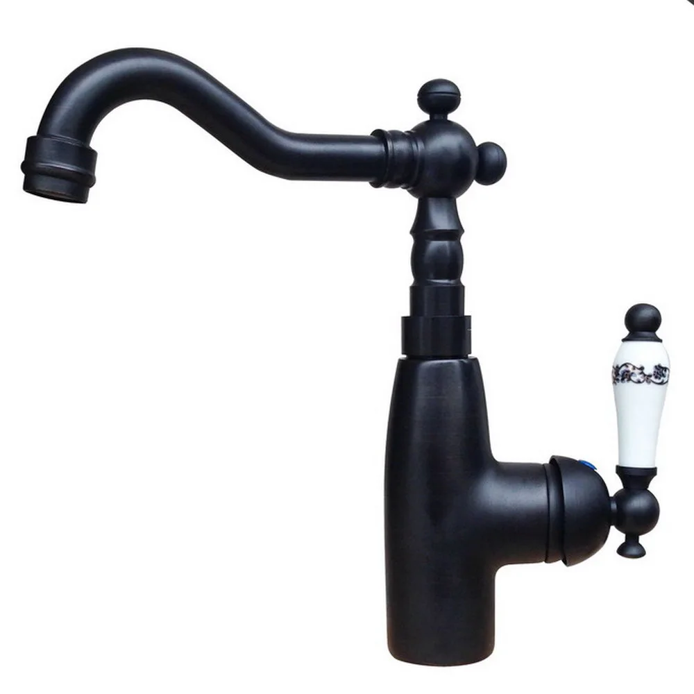 

Black Oil Rubbed Brass Bathroom Kitchen Basin Sink Faucet Mixer Tap Swivel Spout Single Handle One Hole Deck Mounted msf108