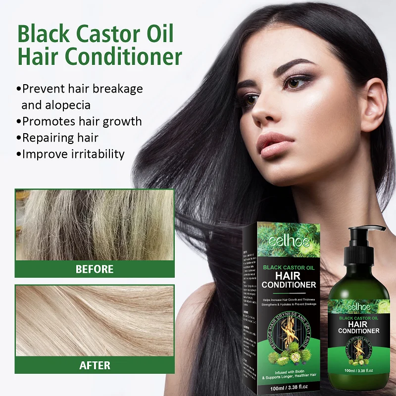 

Eelhoe Black Ricinus Communis Hair Conditioner Repair Dyeing and Perming Damaged Hairs Repair Hair Root Soft Glossy Hair Care