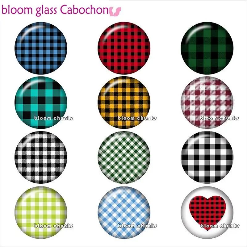 Heart Stripe  Plaid  Pattern Round  Glass Cabochon Jewelry  Flat Back Making Findings 12mm/18mm/20mm/25mm A9541