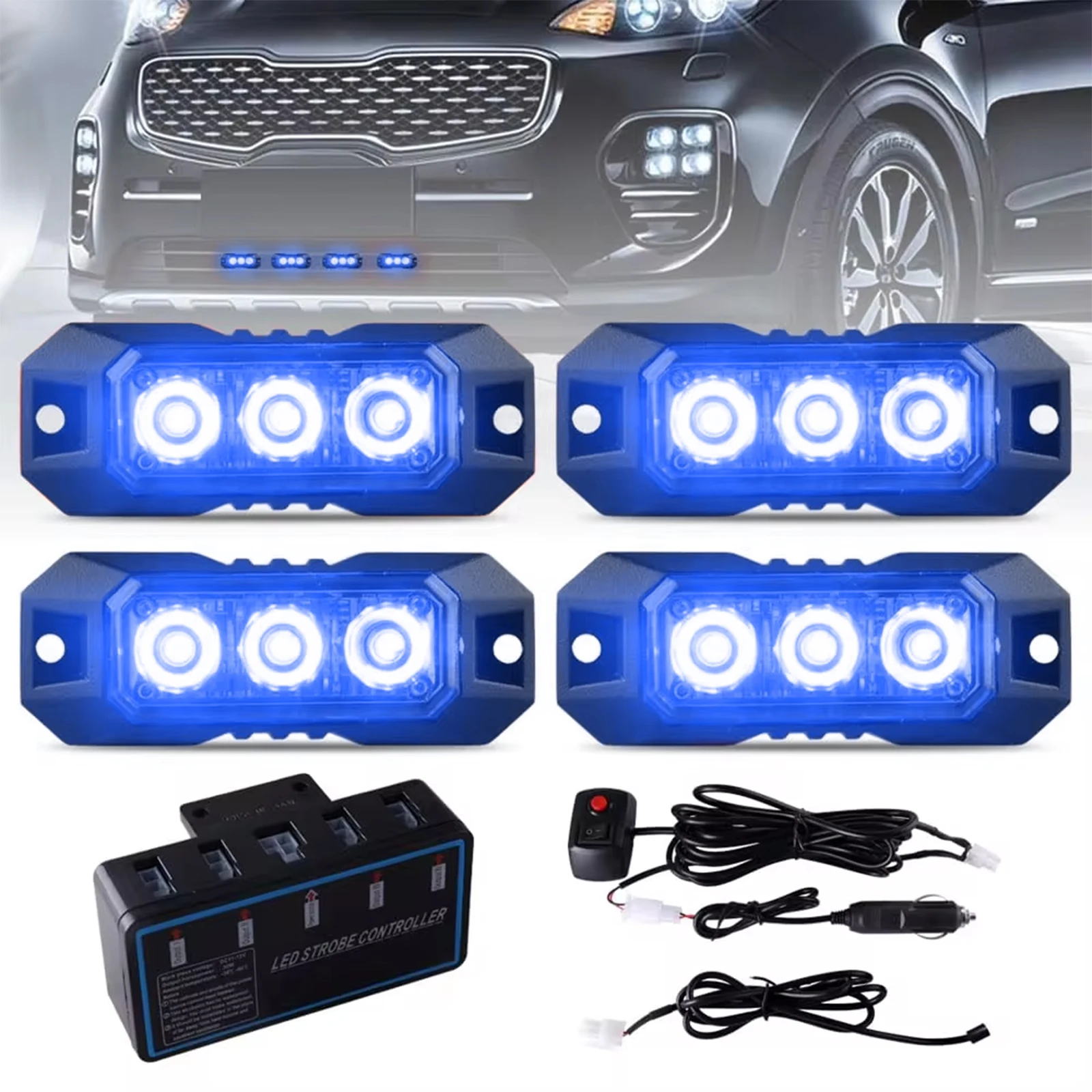 4PCS 4LED Emergency Alarm Strobe Truck Side Marker Stroboscope Blinking LED Warning Light Bar Police Flash for Vehicles 12-24V