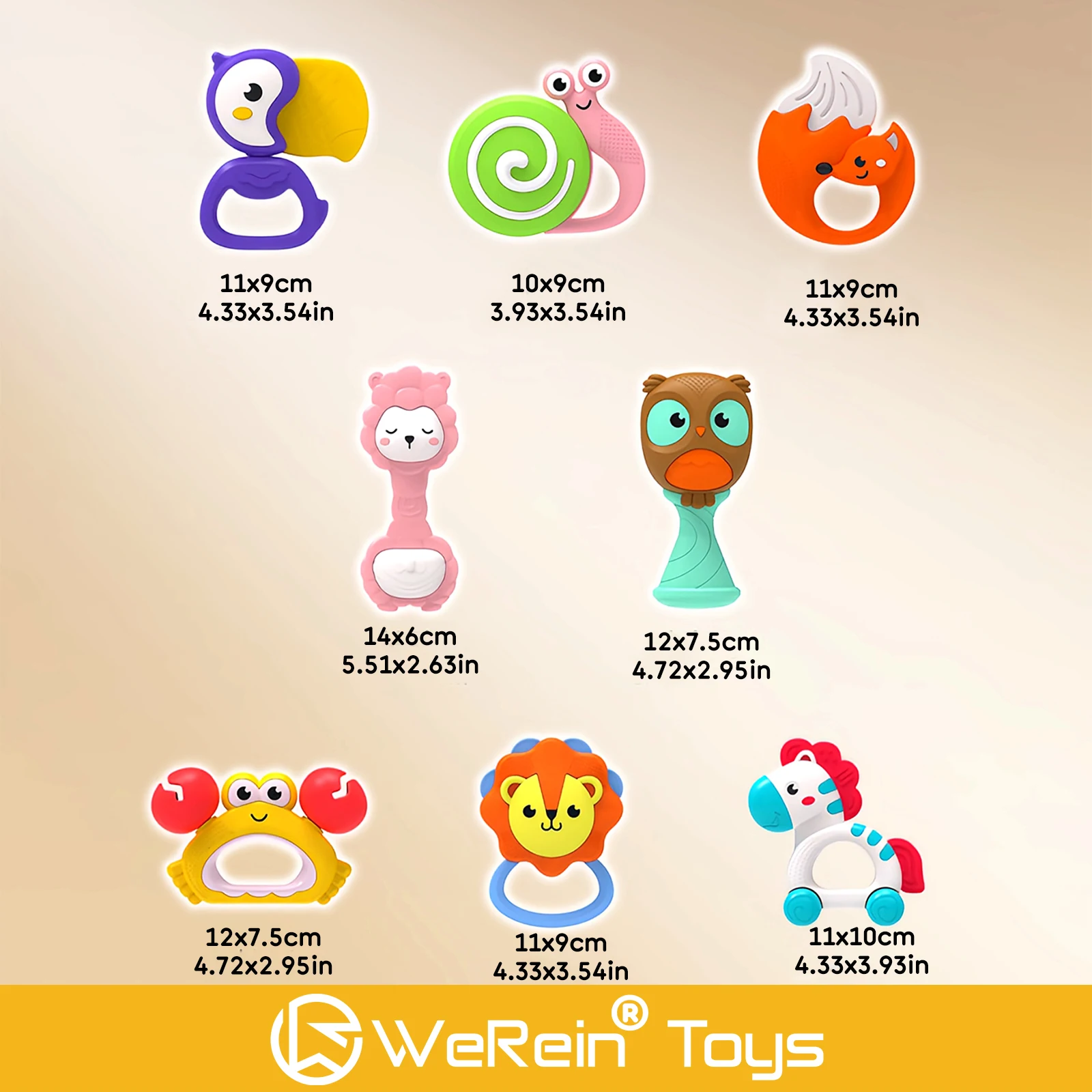 جرس يدوي للأطفال على شكل عالم حيوانات واقعي عالي الجودة، تصميم لطيف نابض بالحياة، لعبة حسية للرضع