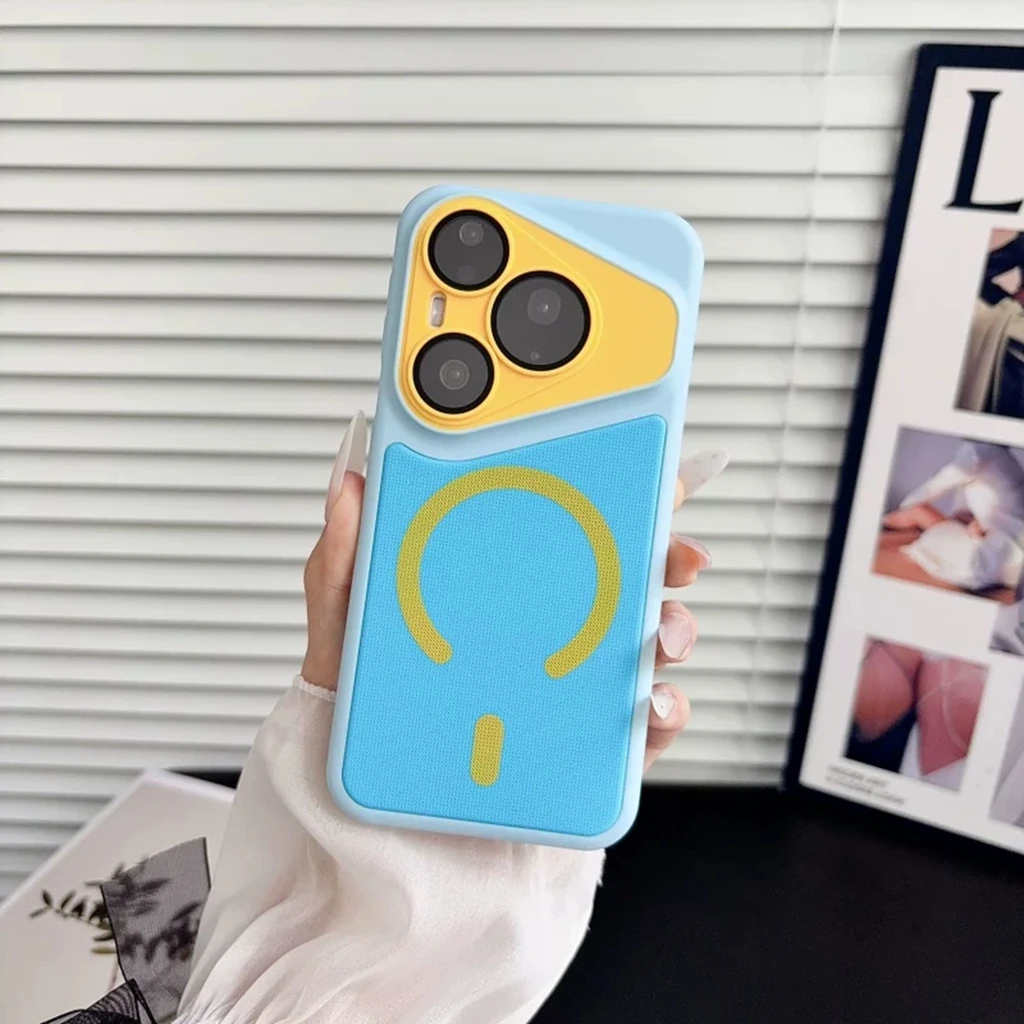 Fashion Fabric Texture Color Collision Large Camera Window Frame Magnetic Protective Phone Case for Huawei Pura 90 80 70 Pro Max view 4