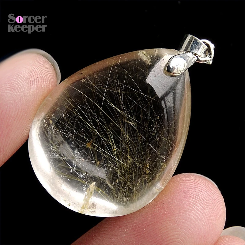 Natural Citrine Yellow Crystal Rutilated Quartz Pendant Hairstone Necklace Polished Stone Healing Stone for Jewelry Making AA842