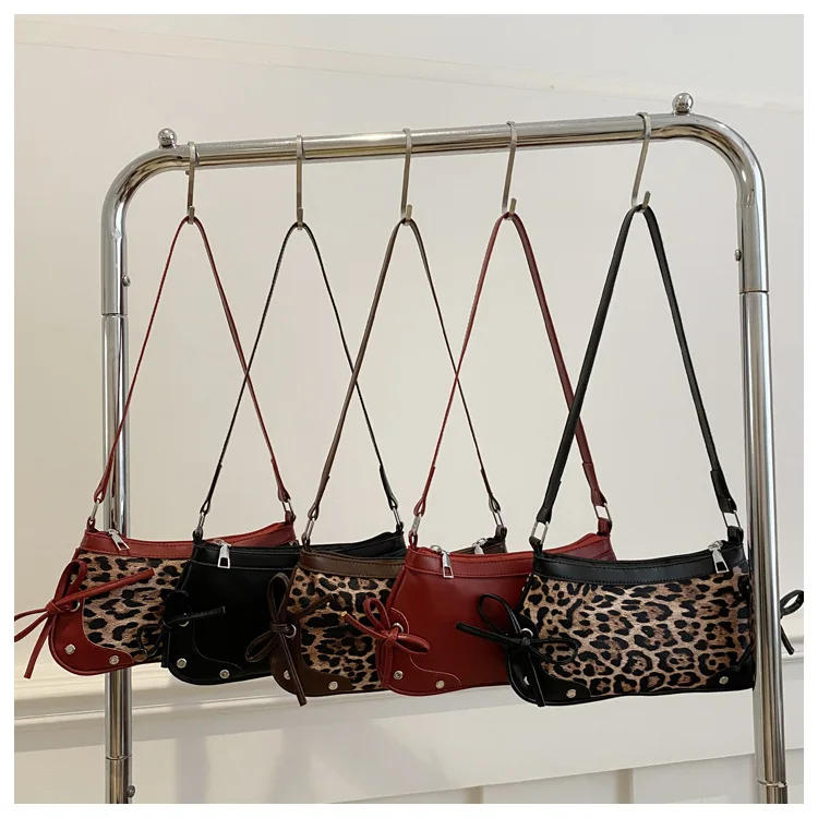 Neue Achselhöhle Tasche Trendy Schulter Tasche für Frauen Süße Doppel Bogen Handtasche Damen Tasche Retro Mode Weibliche Leopard Print Schulter Tasche – Detail 28