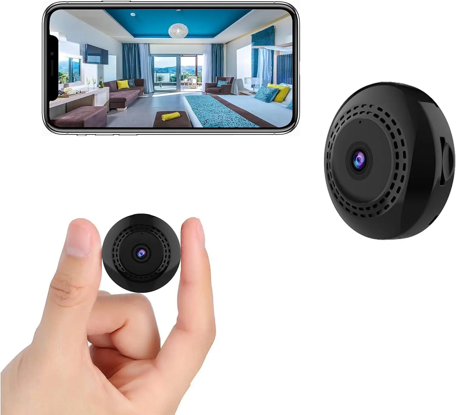 

Mini WiFi Spy Camera 1080P Video Record LiveFeed Wireless Hidden Spy Cam Nanny NightVision/No Light Night Vision Activated Alarm