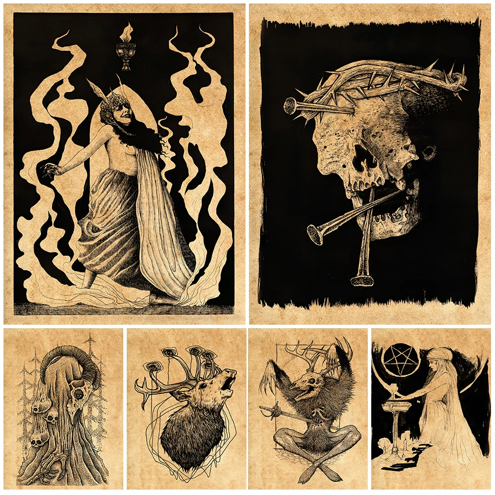 

Pagan Shamanic Art Occult Witchcraft Art Poster And Print Vampire Lady And Dracula Vintage Wall Art Canvas Painting Home Decor